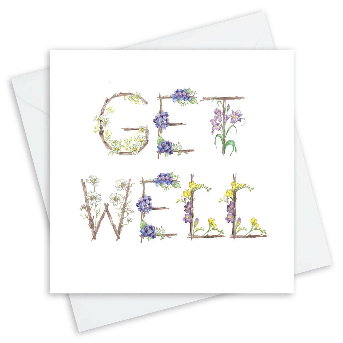 Get Well Card - Recovery Card - Floral Letter Alphabet Design Card - Crumble and Core