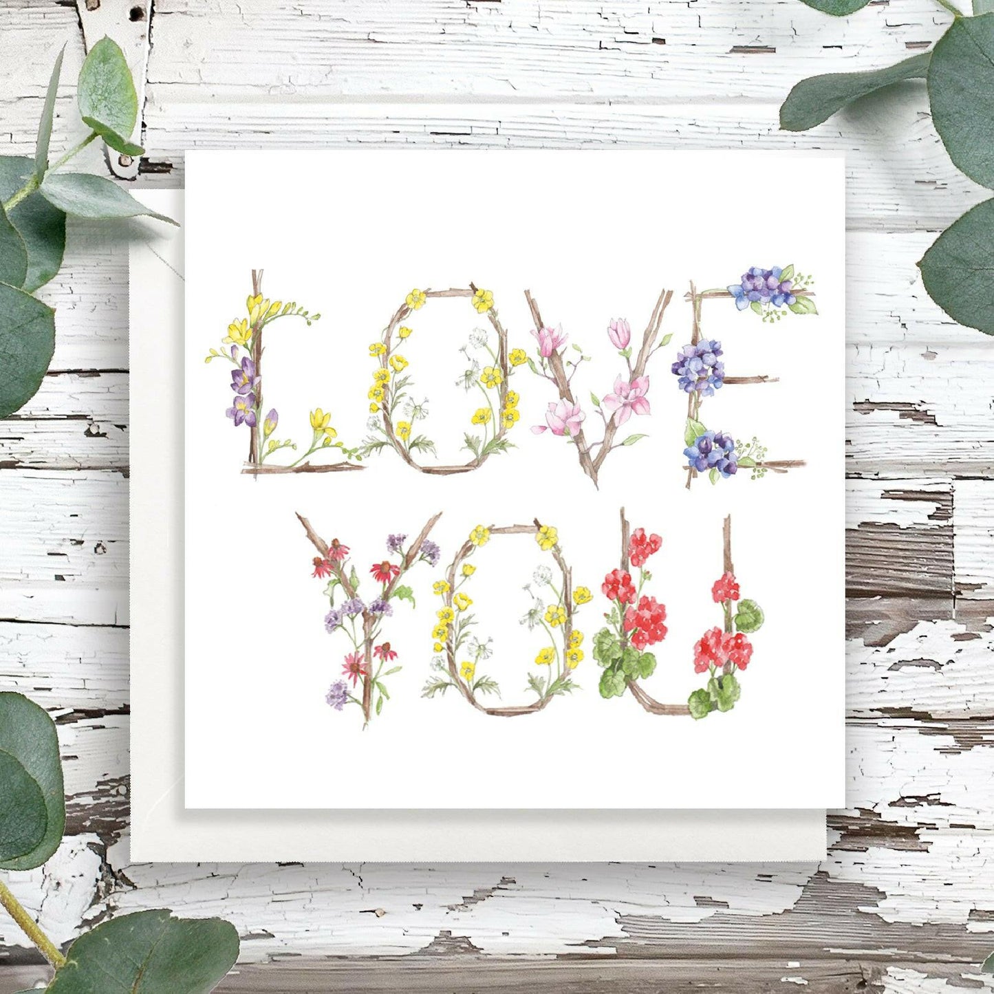 Sending Love Card - Just to Say - Thinking of You - Floral Letter Alphabet Design Card Love You - Crumble and Core