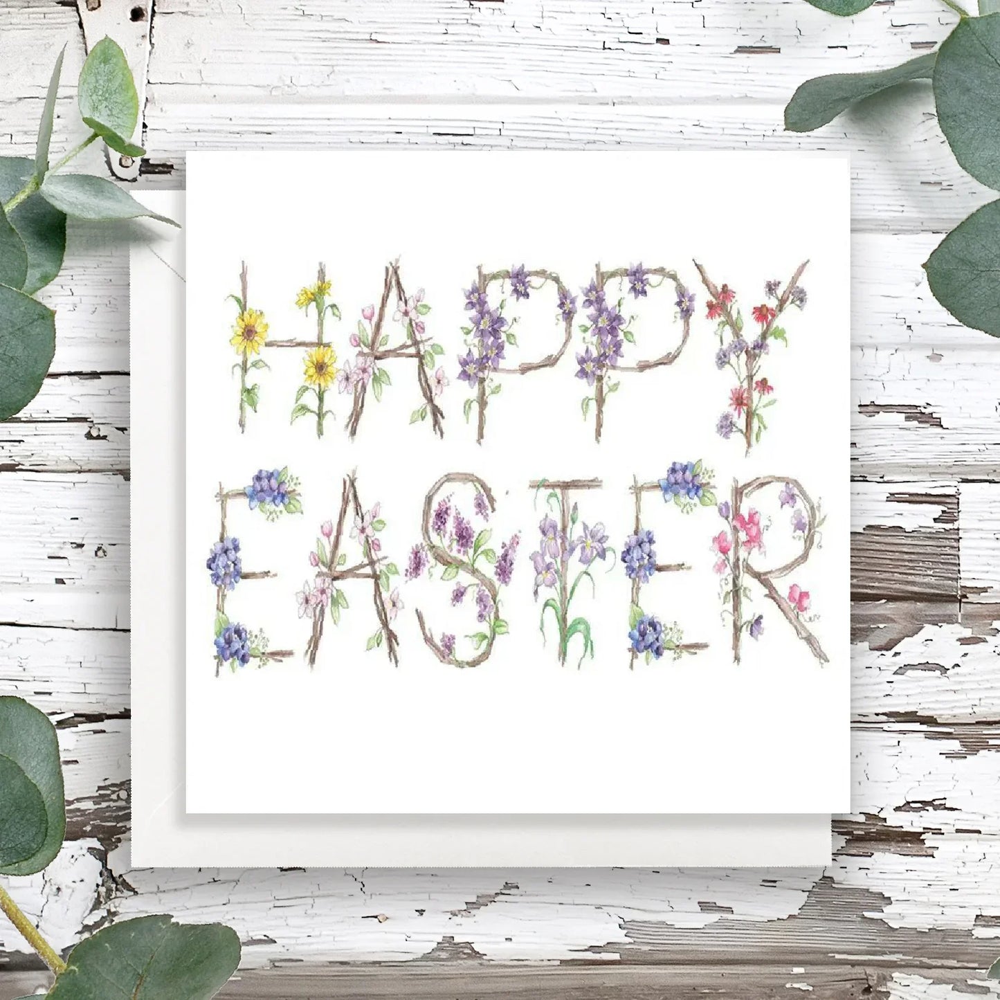 Easter Floral Card – Mini 8x8cm Watercolour Floral Alphabet With Envelope Included
