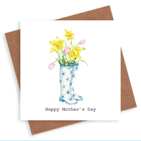 Dotty Spring Wellies Greeting Card - Crumble and Core