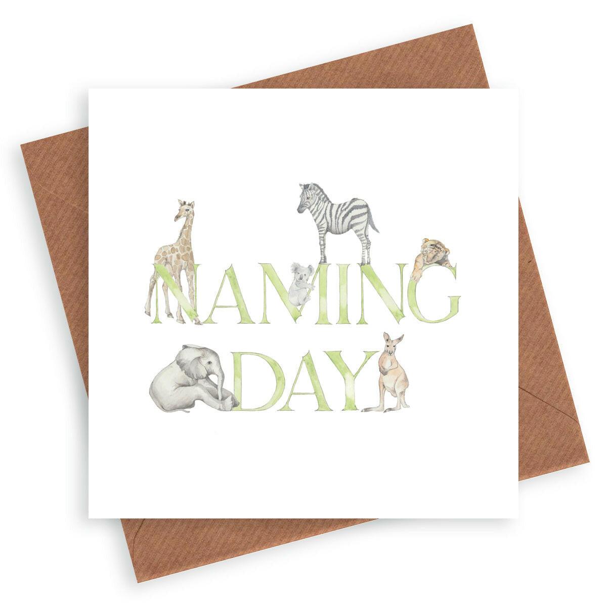 Adorable Animal Letter Design Naming Day Card - Cute Design for Children - Crumble and Core