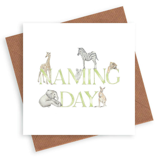 Adorable Animal Letter Design Naming Day Card - Cute Design for Children - Crumble and Core