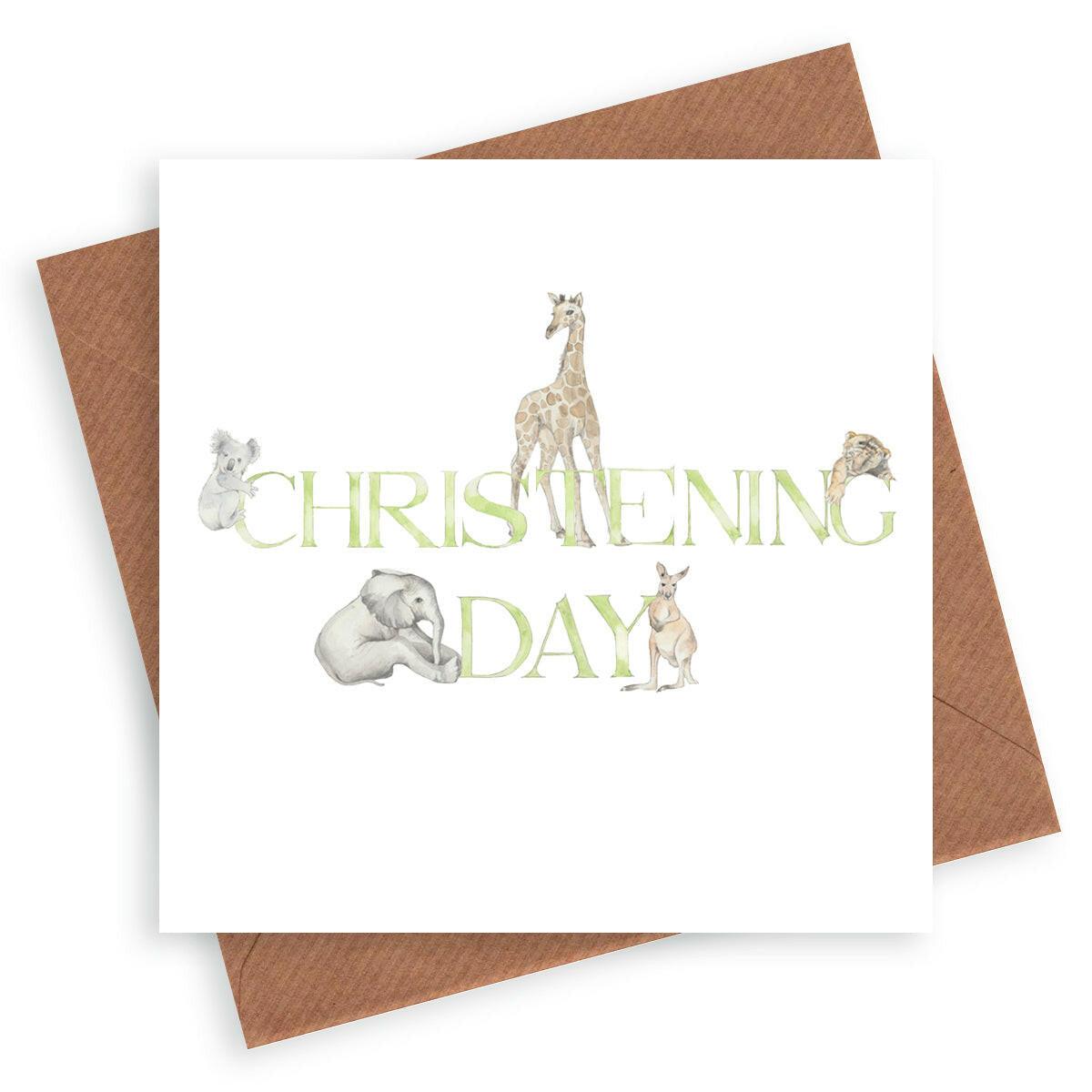Adorable Animal Letter Design - Christening Card for Children Cute Design - Crumble and Core