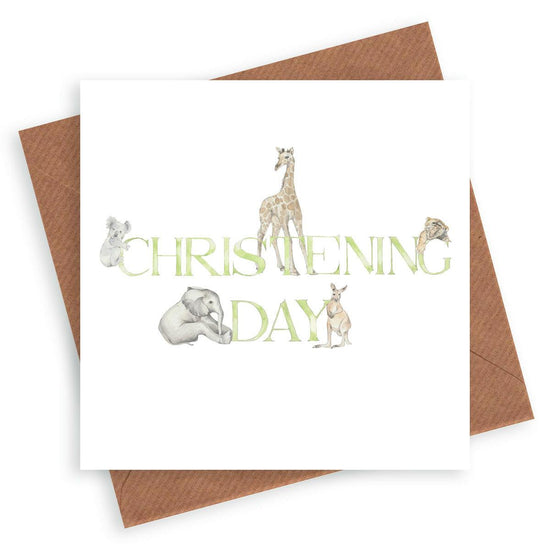 Adorable Animal Letter Design - Christening Card for Children Cute Design - Crumble and Core