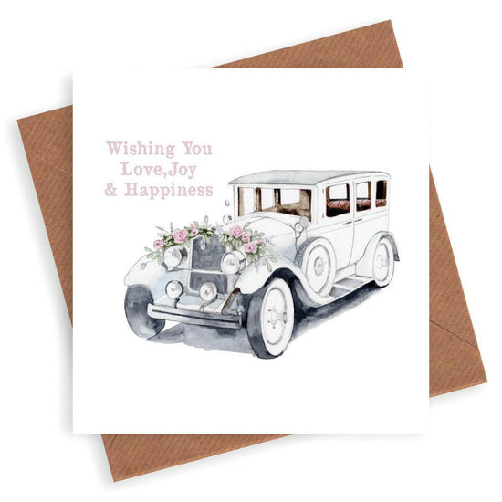 Vintage Wedding Car Card - Unique Greeting Card - Crumble and Core