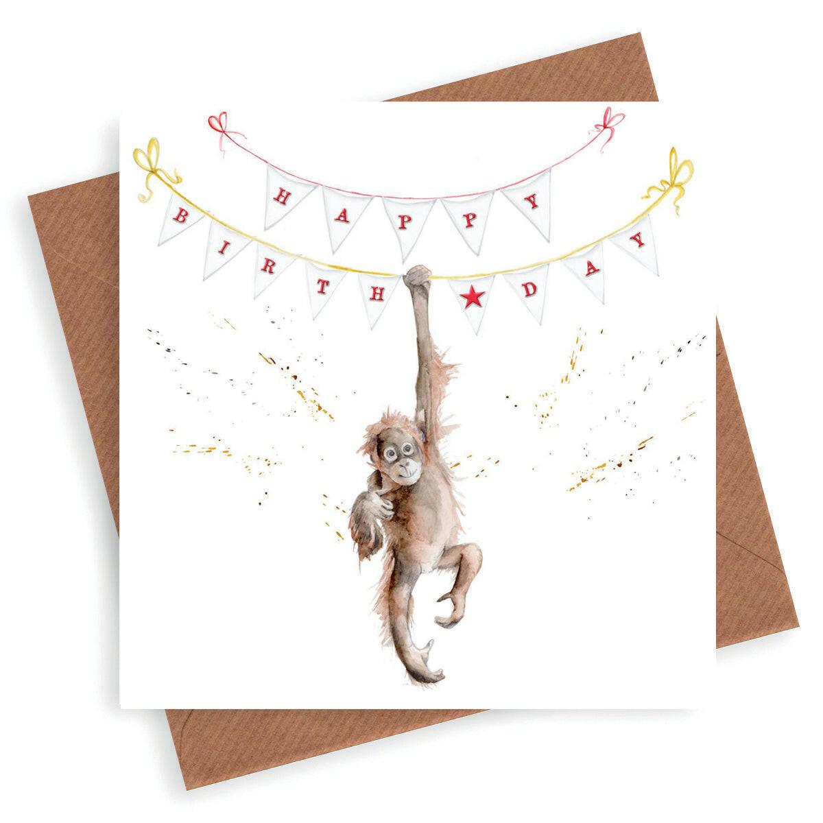 Monkey & Bunting Happy Birthday- Unique Greeting Card - Crumble and Core