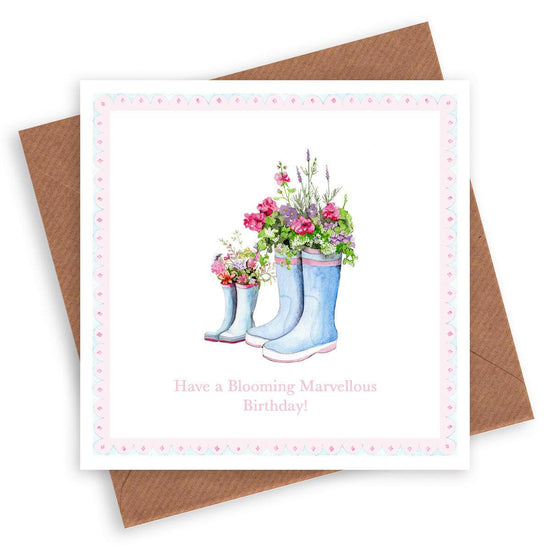 Flowers In Wellies Birthday Card - Unique Greeting Card - Crumble and Core