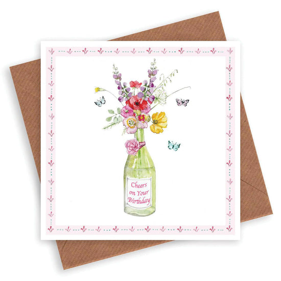 Wine Bottle & Flowers Birthday Card - Unique Greeting Card - Crumble and Core
