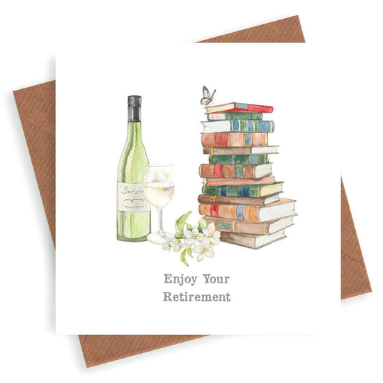 Books & Wine Retirement Card - Unique Greeting Card - Crumble and Core