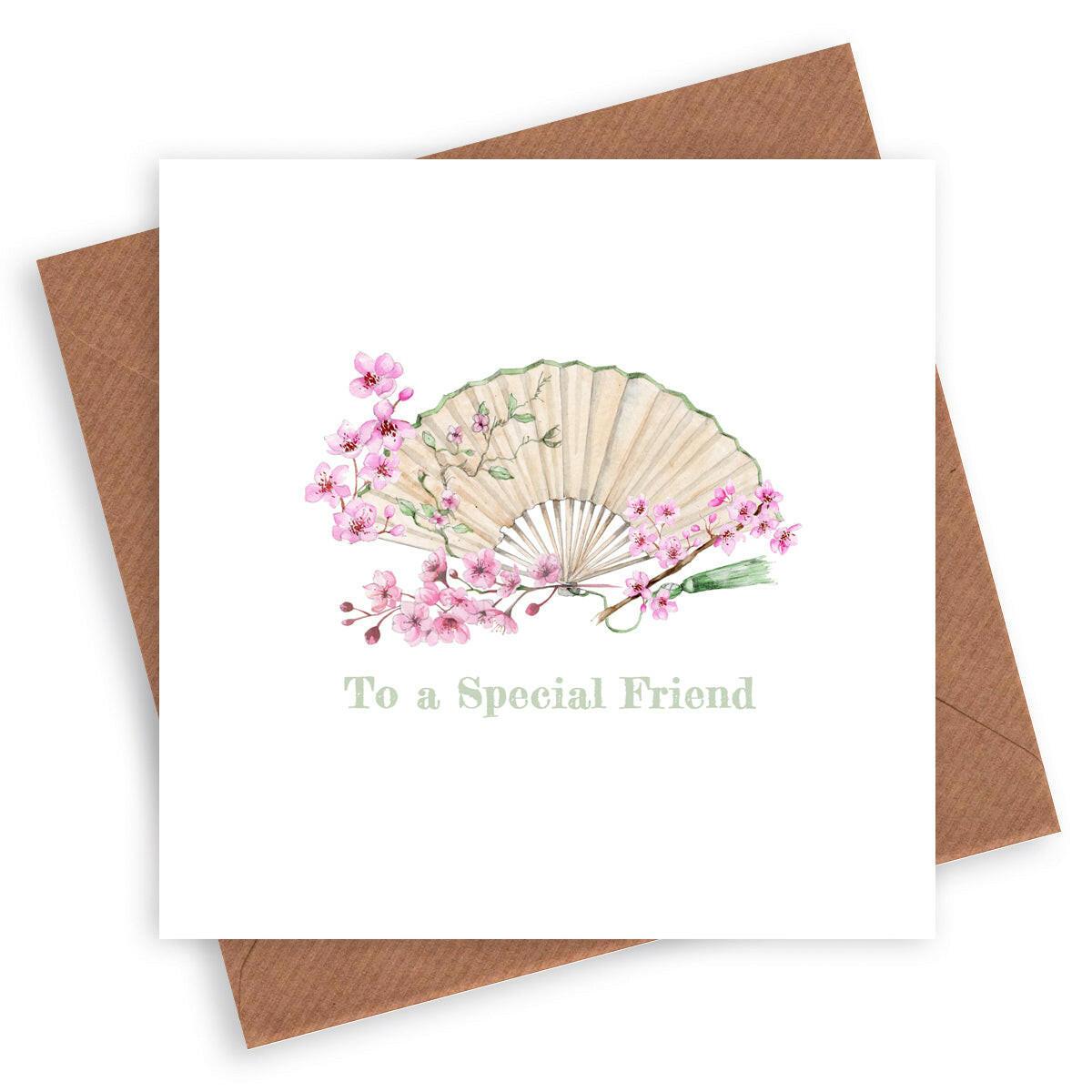 Flowers & Vintage Fan Card - Unique Greeting Card - Crumble and Core
