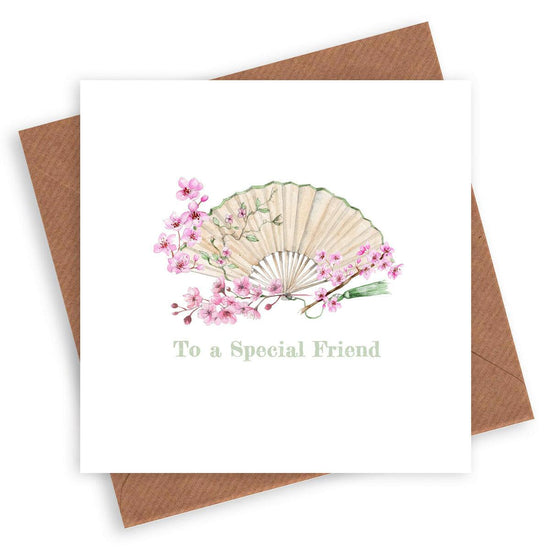 Flowers & Vintage Fan Card - Unique Greeting Card - Crumble and Core