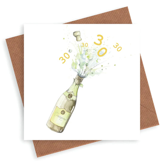 Premium 30th Birthday Champagne Greeting Card - Hand Finished Celebratory Card for Him or Her - Crumble and Core