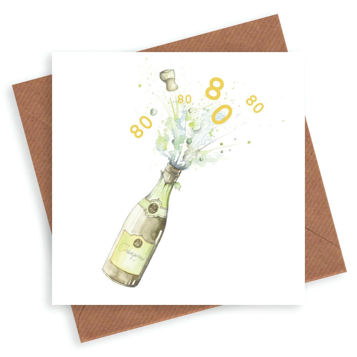 Hand finished Premium Champagne 80th Birthday Card - Crumble and Core