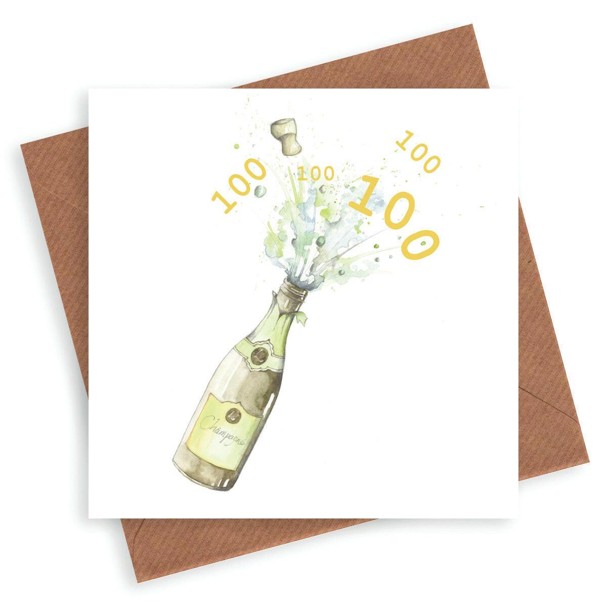 Premium 100th Birthday Card - Hand Finished with Champagne Design for Celebrating Milestones - Crumble and Core