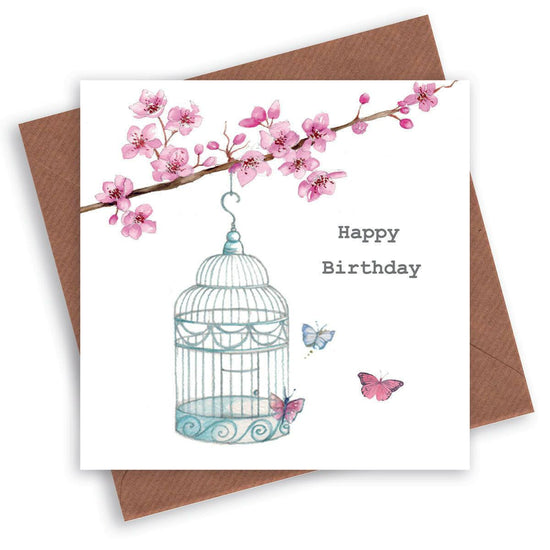 Birdcage and Butterflies Happy Birthday Card - Crumble and Core