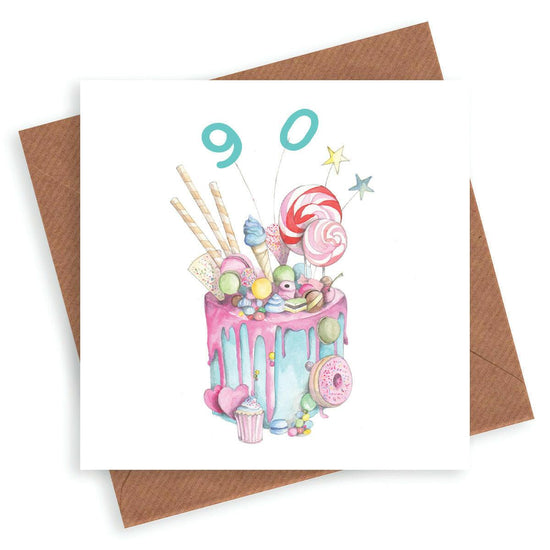 Premium 90th Birthday Cake Card - Greeting for a Milestone Celebration - Truly Scrumptious - Crumble and Core