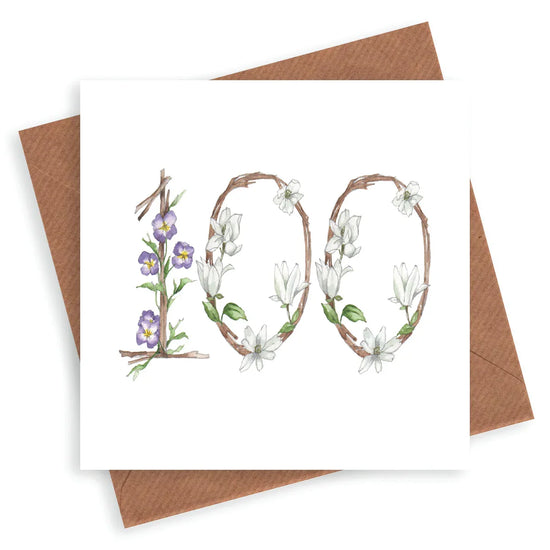 Hand finished Premium Floral Numbers 100th Birthday Card - Crumble and Core
