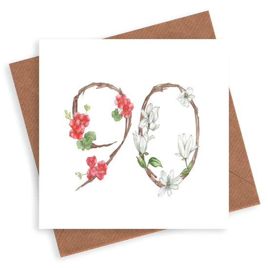 Hand finished Premium Floral Numbers 90th Birthday Card - Crumble and Core