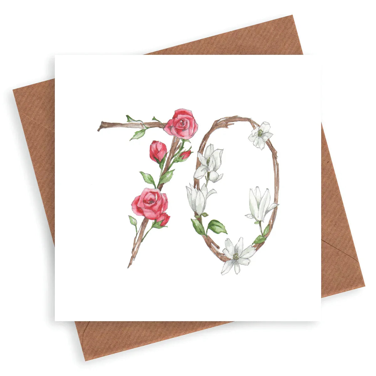 Hand finished Premium Floral Numbers 70th Birthday Card - Crumble and Core