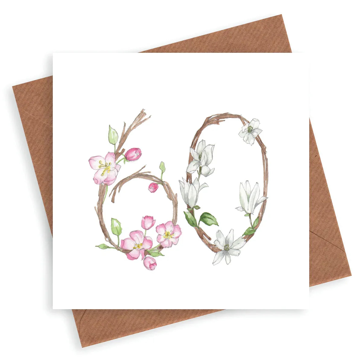 Premium Floral 60th Birthday Numbers Card for Her - Hand Finished Greeting Card for Milestone Birthdays - Crumble and Core