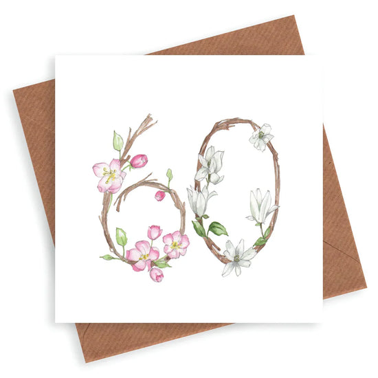 Premium Floral 60th Birthday Numbers Card for Her - Hand Finished Greeting Card for Milestone Birthdays - Crumble and Core