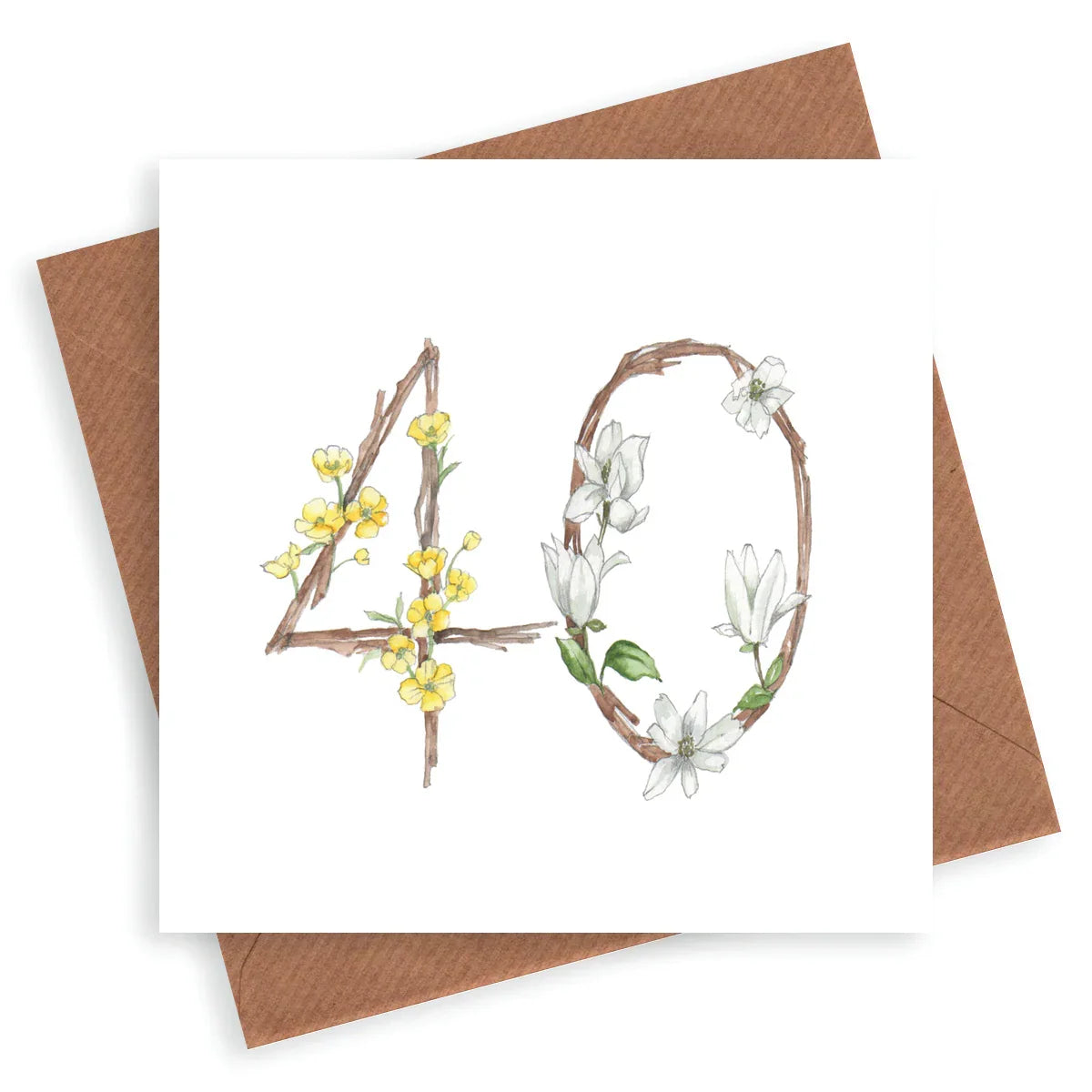 Premium 40th Birthday Card for Her - Hand Finished with Floral Design - Crumble and Core