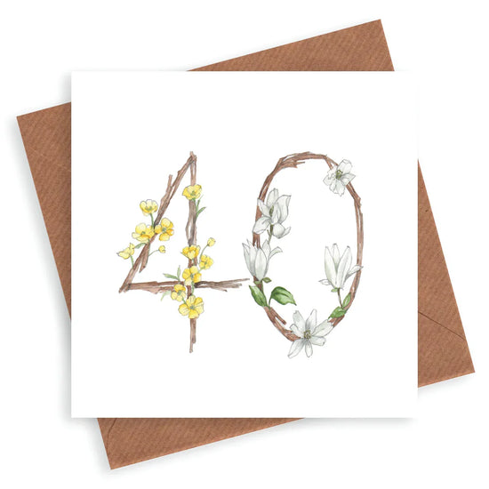 Premium 40th Birthday Card for Her - Hand Finished with Floral Design - Crumble and Core