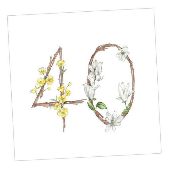Premium 40th Birthday Card for Her - Hand Finished with Floral Design - Crumble and Core