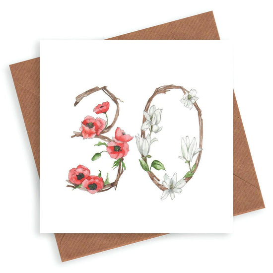 Hand finished Premium Floral Numbers 30th Birthday Card - Crumble and Core