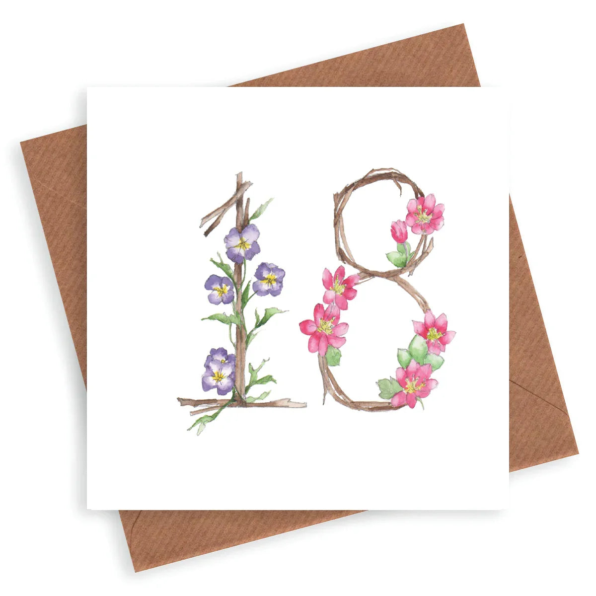 Premium 18th Birthday Card - Floral Numbers Design for Her Milestone Birthday - Hand Finished Greeting Card - Crumble and Core