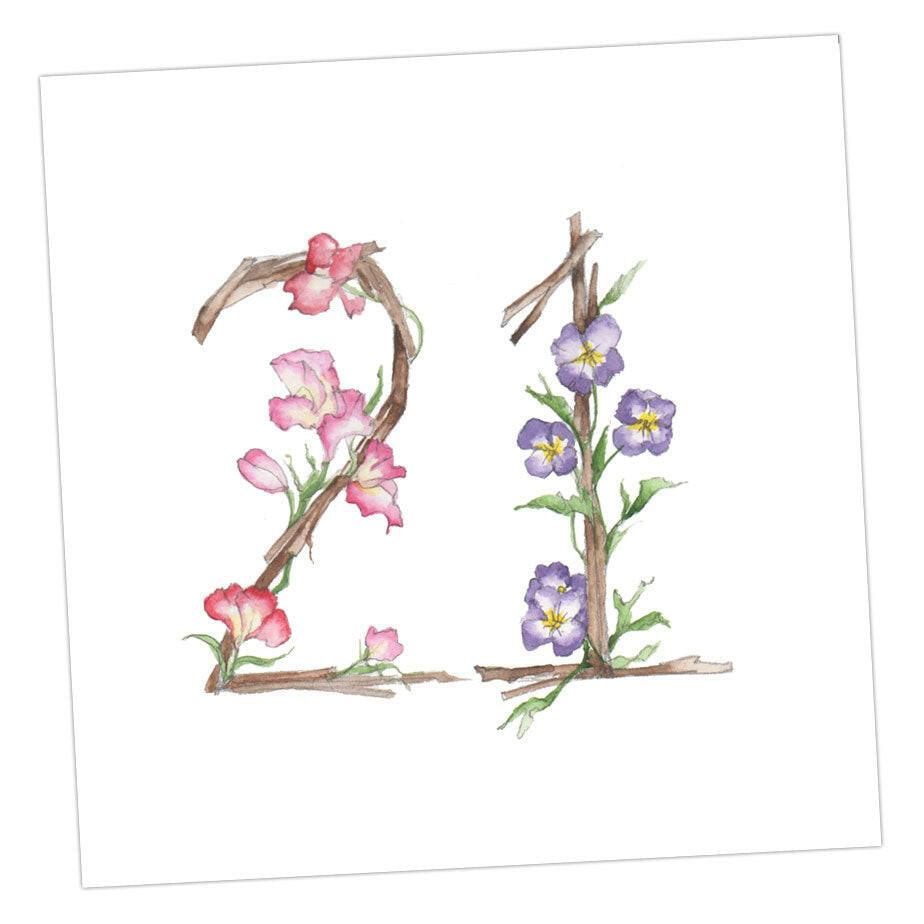 Hand finished Premium Floral Numbers 21st BirthdayCard - Crumble and Core