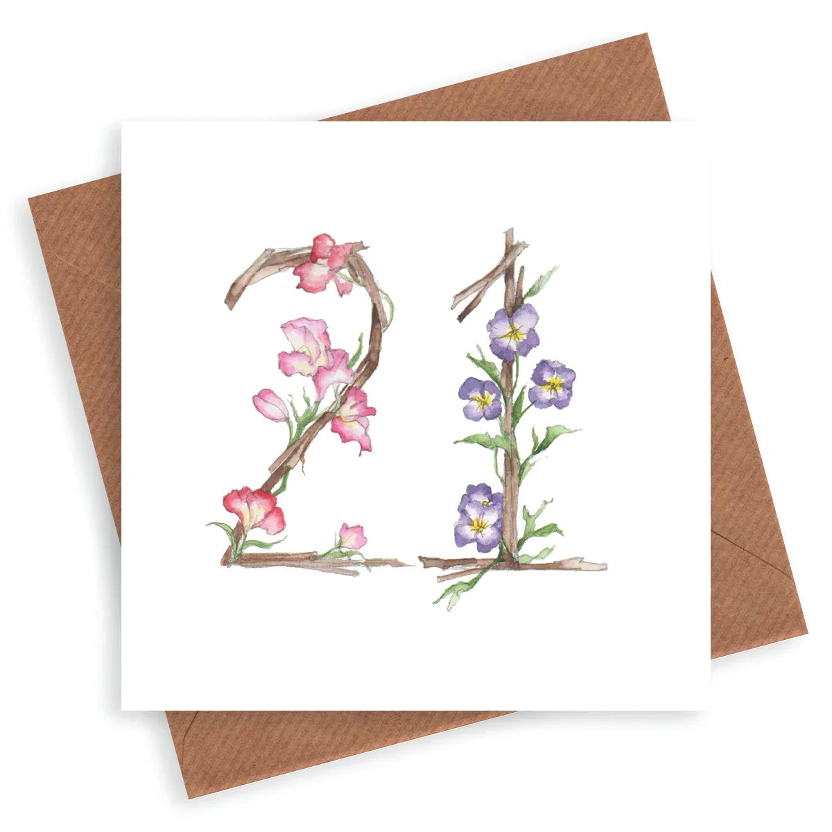 Hand finished Premium Floral Numbers 21st BirthdayCard - Crumble and Core