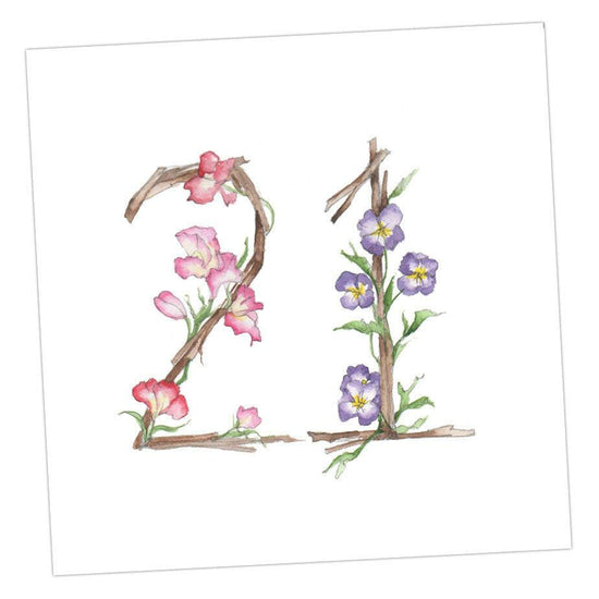 Hand finished Premium Floral Numbers 21st BirthdayCard - Crumble and Core