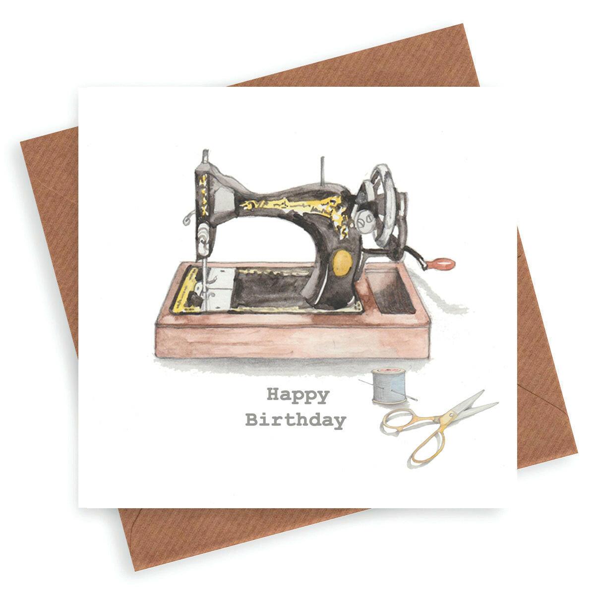 Vintage Sewing Machine Birthday Card - Crumble and Core