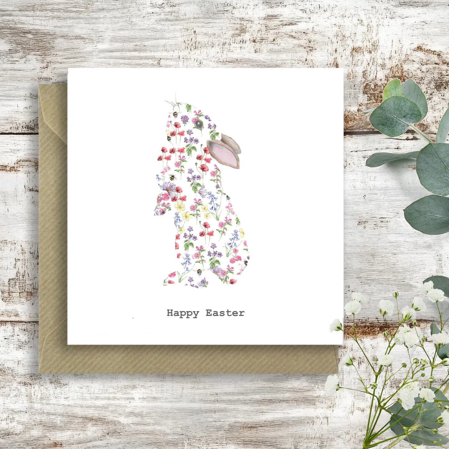 Easter Bunny Greeting Card - Luxury Printed Square Card With Kraft Envelope