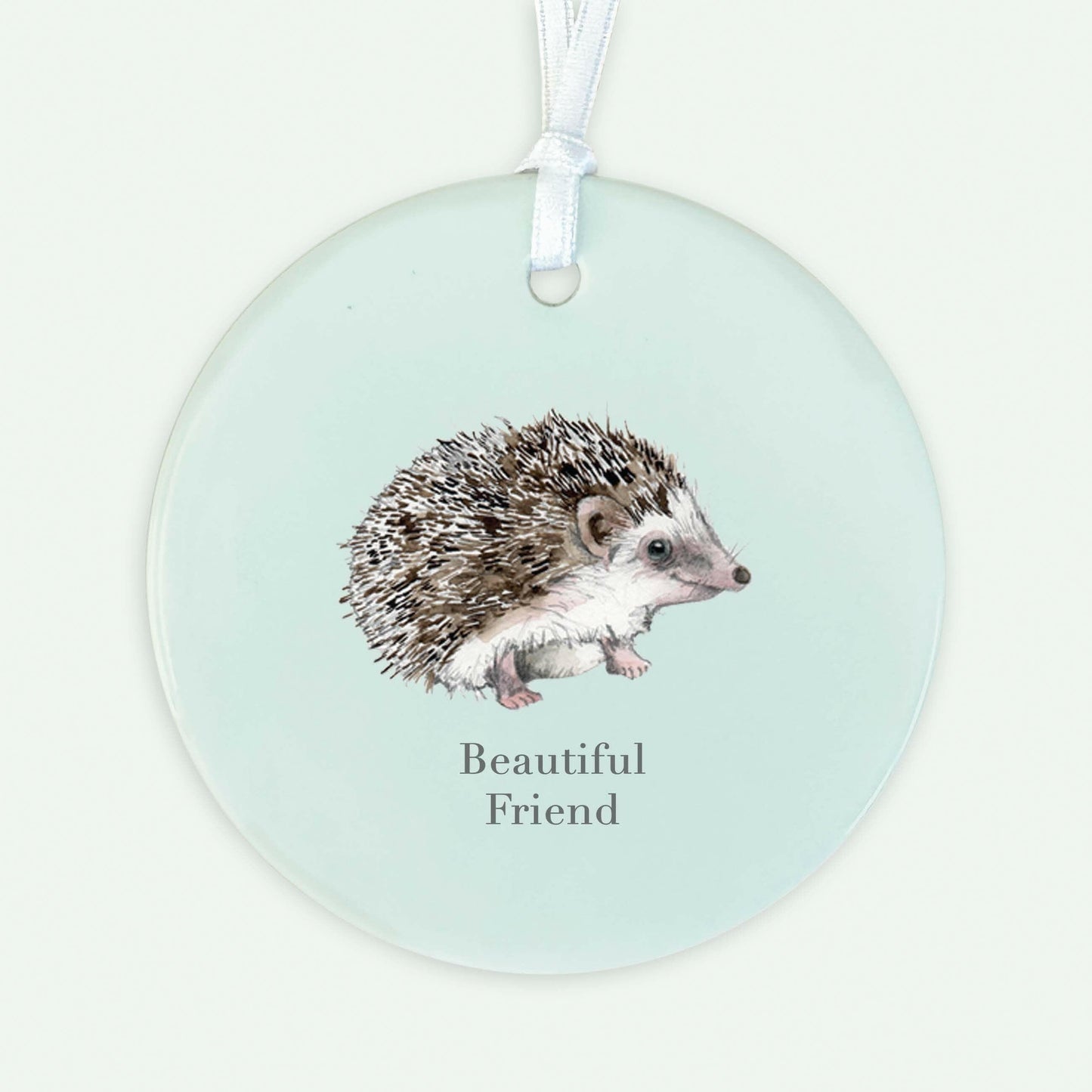 Ceramic Keepsake Hanging Decoration - A6 Greeting Card with Ceramic Keepsake - Hedgehog Beautiful Friend - Crumble and Core