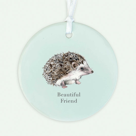 Ceramic Keepsake Hanging Decoration - A6 Greeting Card with Ceramic Keepsake - Hedgehog Beautiful Friend - Crumble and Core