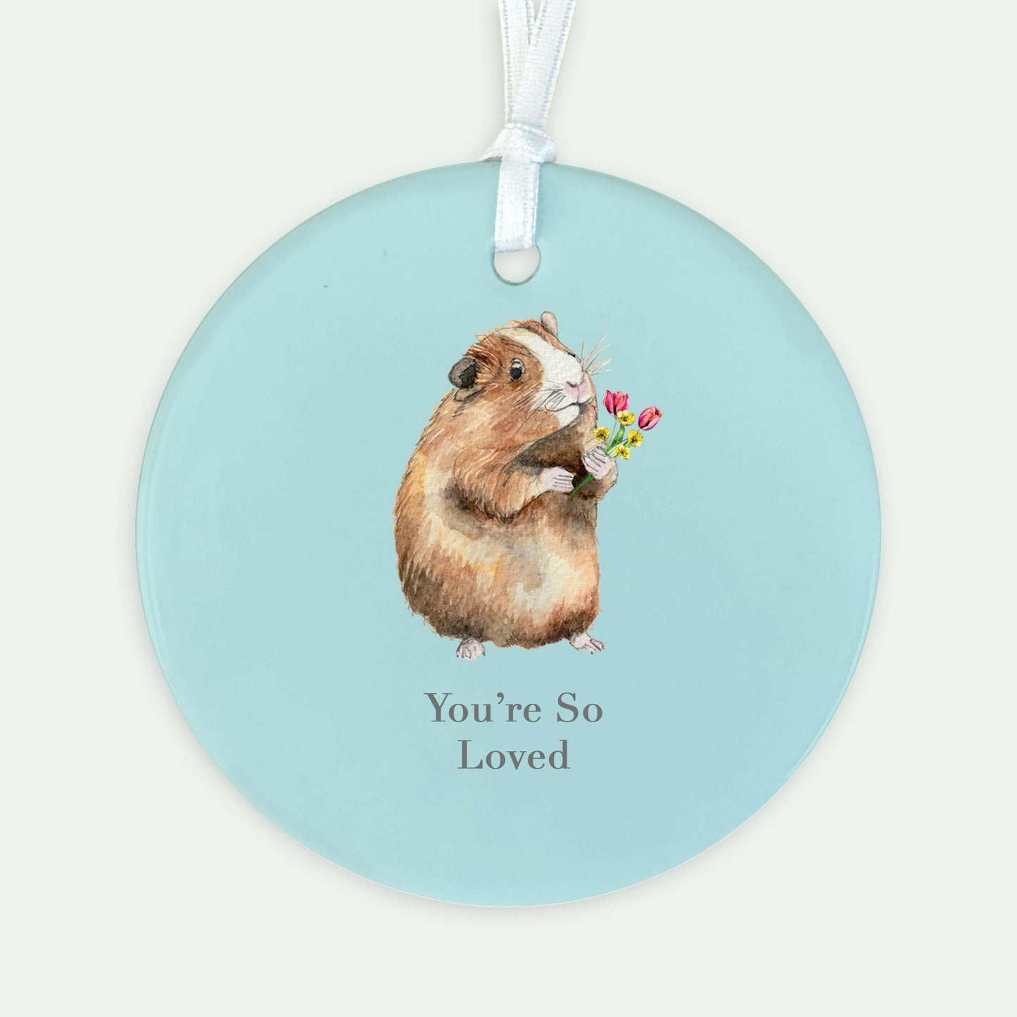 Ceramic Keepsake Hanging Decoration - A6 Greeting Card with Ceramic Keepsake - Guinea Pig So Loved - Crumble and Core