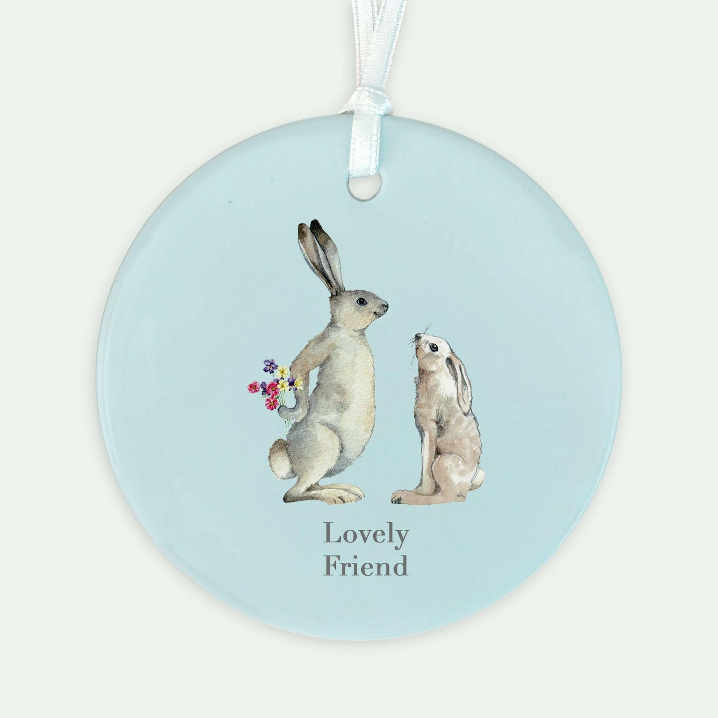 Ceramic Keepsake Hanging Decoration - A6 Greeting Card with Ceramic Keepsake - Hare Lovely Friend - Crumble and Core