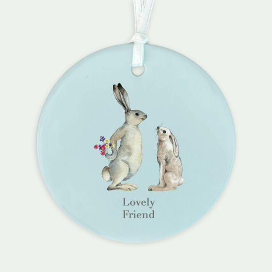 Ceramic Keepsake Hanging Decoration - A6 Greeting Card with Ceramic Keepsake - Hare Lovely Friend - Crumble and Core
