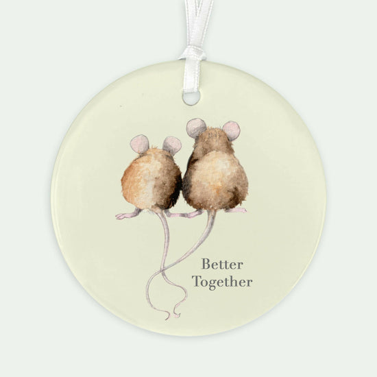 Ceramic Keepsake Hanging Decoration - A6 Greeting Card with Ceramic Keepsake - Mice Better Together - Crumble and Core