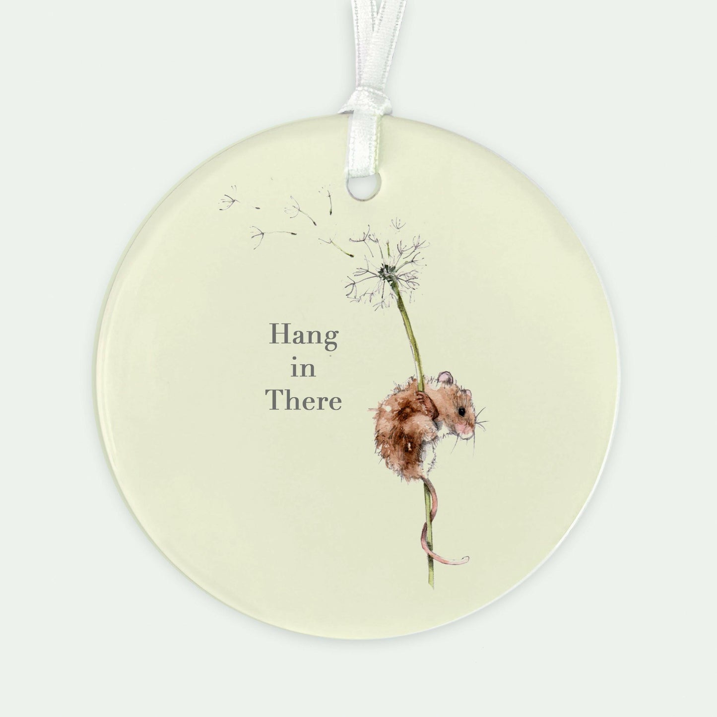 Ceramic Keepsake Hanging Decoration - A6 Greeting Card with Ceramic Keepsake - Mouse Hang In There - Crumble and Core