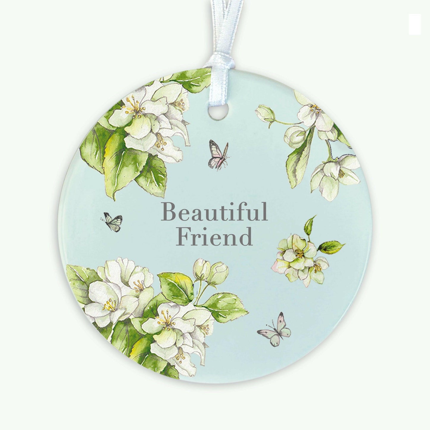 Ceramic Keepsake Hanging Decoration - A6 Greeting Card with Ceramic Keepsake - Blossom Blue Beautiful Friend - Crumble and Core