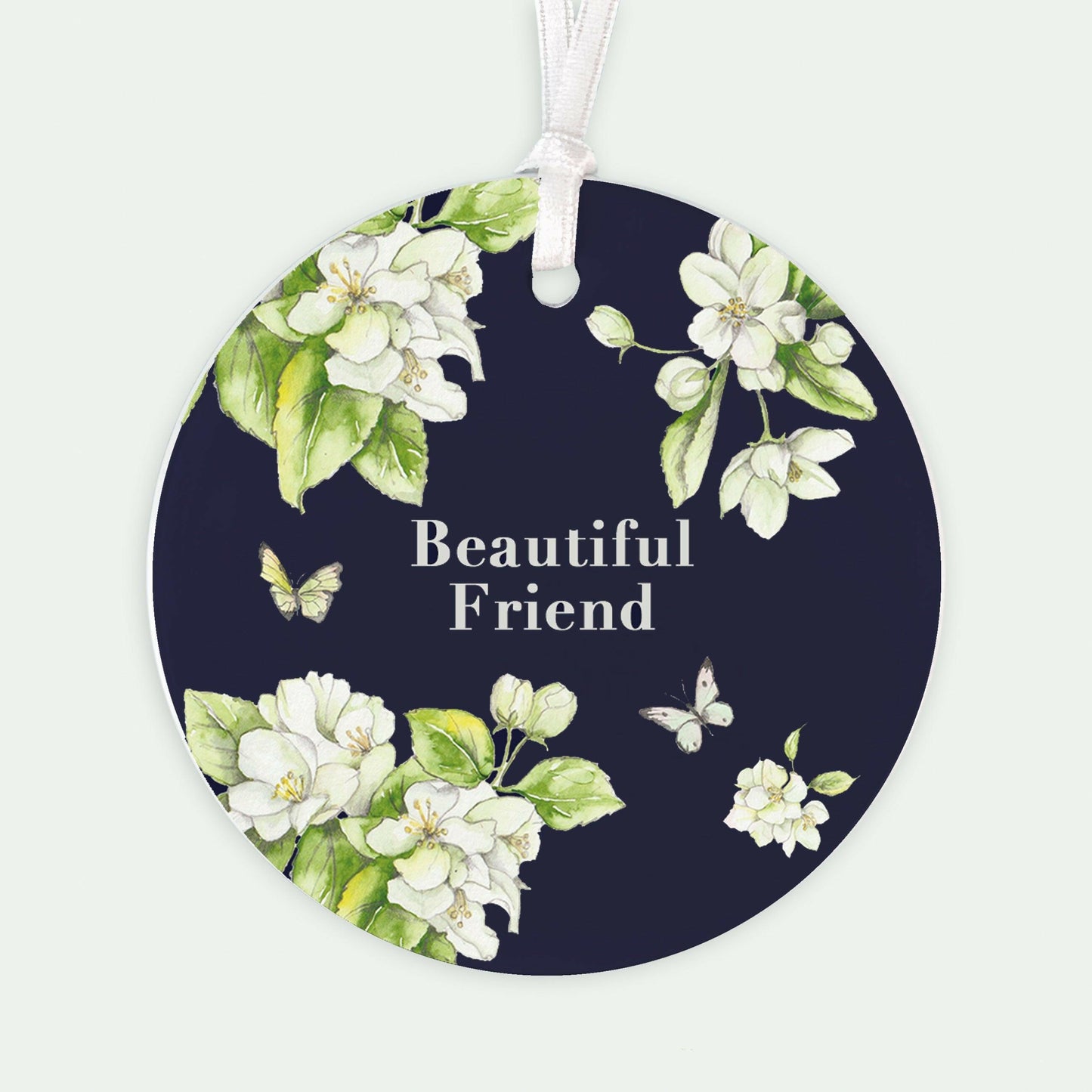 Ceramic Keepsake Hanging Decoration - A6 Greeting Card with Ceramic Keepsake - Blossom Navy Beautiful Friend - Crumble and Core
