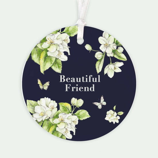 Ceramic Keepsake Hanging Decoration - A6 Greeting Card with Ceramic Keepsake - Blossom Navy Beautiful Friend - Crumble and Core