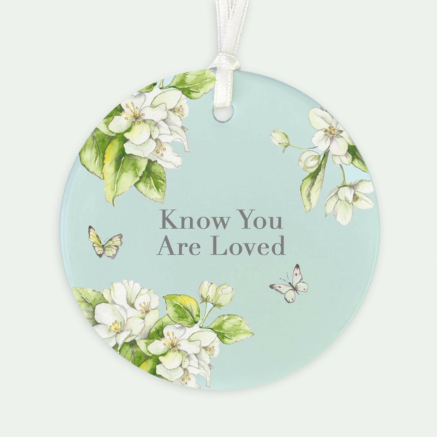 Ceramic Keepsake Hanging Decoration - A6 Greeting Card with Ceramic Keepsake - Blossom Aqua Loved - Crumble and Core