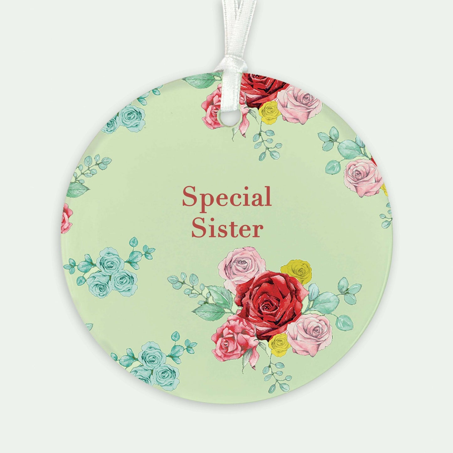Ceramic Keepsake Hanging Decoration - A6 Greeting Card with Ceramic Keepsake - Rose Green Sister - Crumble and Core
