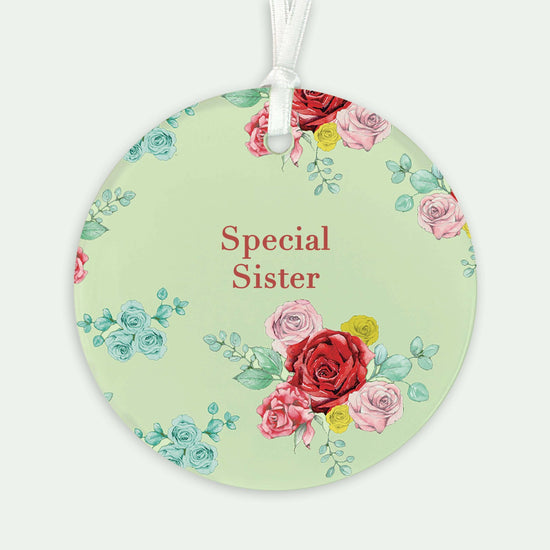 Ceramic Keepsake Hanging Decoration - A6 Greeting Card with Ceramic Keepsake - Rose Green Sister - Crumble and Core