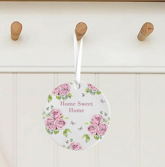 Ceramic Keepsake Hanging Decoration - A6 Greeting Card with Ceramic Keepsake - Rose Home Sweet Home - Crumble and Core