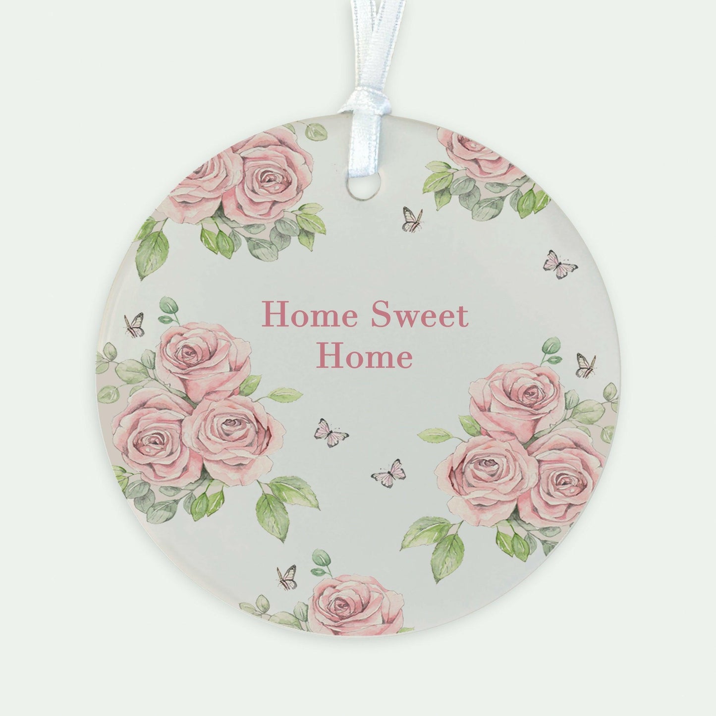 Ceramic Keepsake Hanging Decoration - A6 Greeting Card with Ceramic Keepsake - Rose Home Sweet Home - Crumble and Core